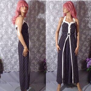 Cache Vintage 90s Jumpsuit 1990s Black & White Polka Dot Wide Leg Size Small